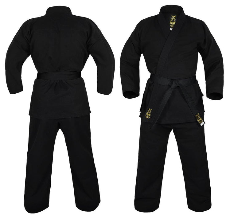 Morgan Yamasaki Gold Deluxe Brushed Canvas Karate Uniform (Black) - 14oz