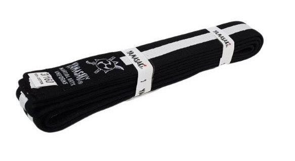 Morgan Yamasaki Coloured martial arts belts (with white stripe)