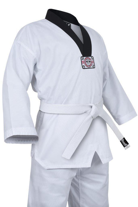 Morgan Ribbed Taekwondo Uniform - Black V Neck 8oz